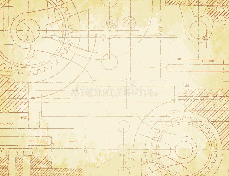 Grungy old technical blueprint illustration on faded paper background. Grungy old technical blueprint illustration on faded paper background