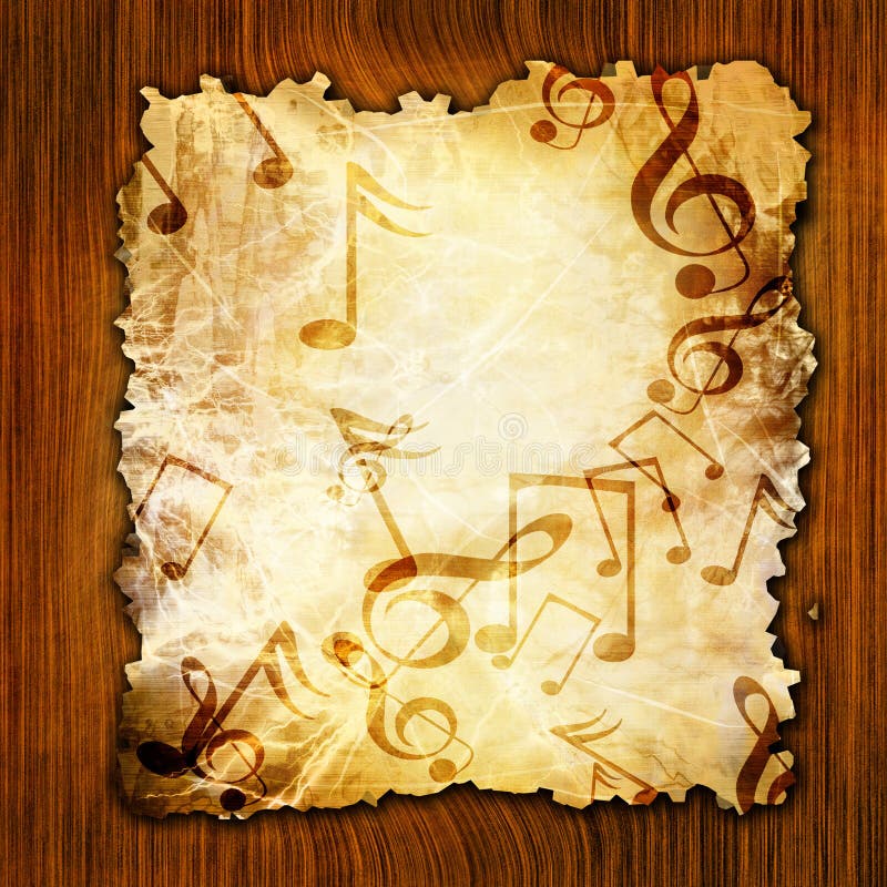 Old music sheet with wooden background. Old music sheet with wooden background