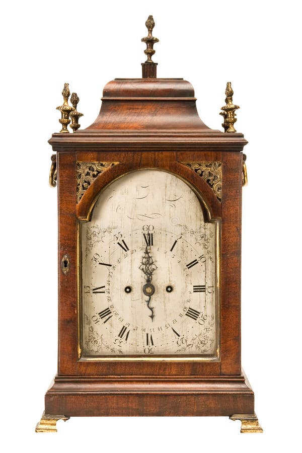 Antique ornate desktop clock, isolated on white. Antique ornate desktop clock, isolated on white