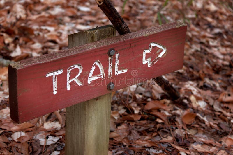 An Old Hiking Trail sign found at the park in North Carolina. Trail Direction. An Old Hiking Trail sign found at the park in North Carolina. Trail Direction