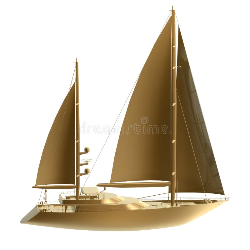 3d golden sail boat or yacht. 3d golden sail boat or yacht