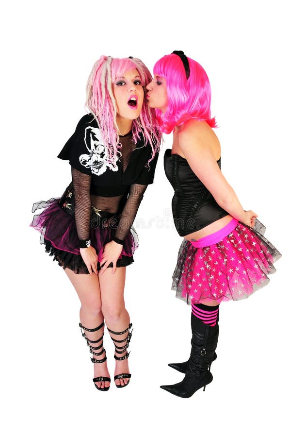 Two (2) pink hair girls in punk fashion. Two (2) pink hair girls in punk fashion