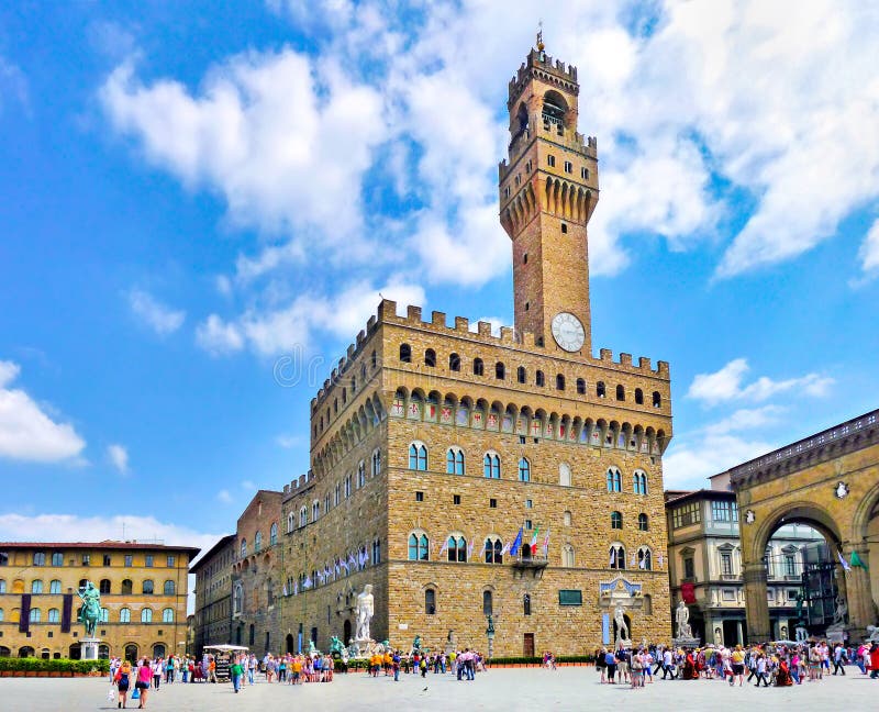 Πανοραμική άποψη του διάσημου della Signoria πλατειών με Palazzo Vecchio στη Φλωρεντία, Τοσκάνη, Ιταλία
