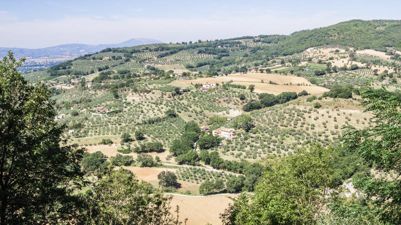 Πανοραμική άποψη του όμορφου χαρακτηριστικού ιταλικού τοπίου τομέων στοκ φωτογραφία Πανοραμική άποψη του όμορφου χαρακτηριστικού ιταλικού τοπίου τομέων στοκ φωτογραφία