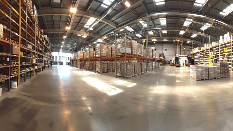 πανοραμική φωτογραφία ευρύχωρης αποθήκης logistics διανυσματική απεικόνιση