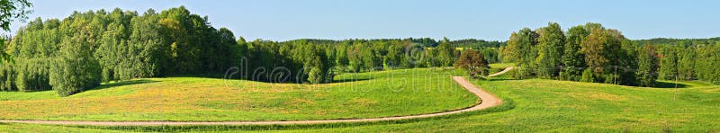 Panoramic landscape with country road near to village Araishi. Latvia. Panoramic landscape with country road near to village Araishi. Latvia.