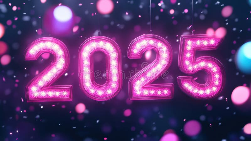 πανό με λαμπερό λογότυπο 2025 για τους εορτασμούς της νέας χρονιάς απεικόνιση αποθεμάτων