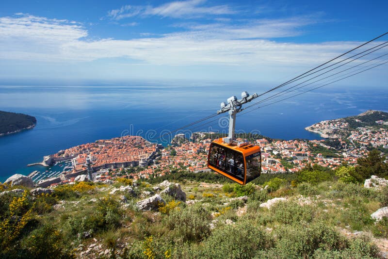 Πανόραμα Dubrovnik με το τελεφερίκ που κινείται κάτω στοκ φωτογραφία με δικαίωμα ελεύθερης χρήσης Πανόραμα Dubrovnik με το τελεφερίκ που κινείται κάτω στοκ φωτογραφία με δικαίωμα ελεύθερης χρήσης
