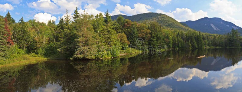 Panoramic view from Marcy Dam in the High Peaks region of the Adirondack Mountains of New York. Panoramic view from Marcy Dam in the High Peaks region of the Adirondack Mountains of New York