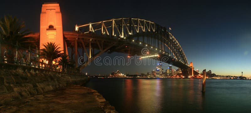 Sydney Harbour (Harbor) Bridge At Night Panorama. Sydney Harbour (Harbor) Bridge At Night Panorama