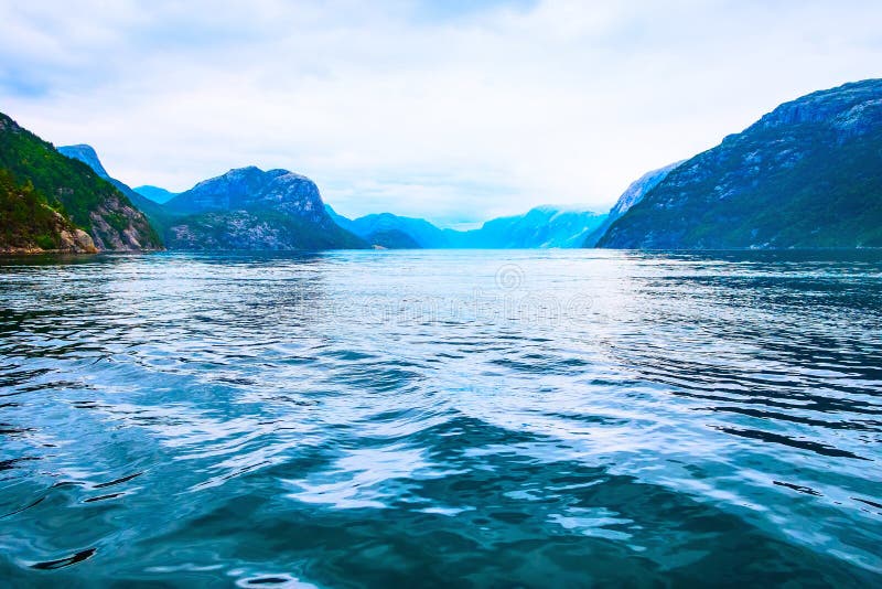 Norway lysefjord fjord panorama with mountains landscape from the water. Norwegian nature. Norway lysefjord fjord panorama with mountains landscape from the water. Norwegian nature