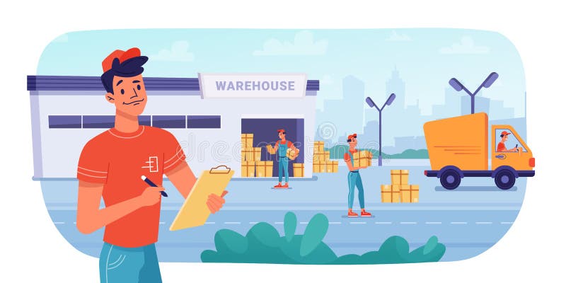 παράδοση δεμάτων αποθήκης logistics διανυσματική απεικόνιση
