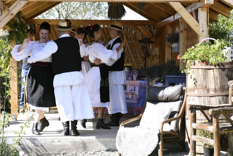 Παράσταση ομάδας χορών νέων σε εθνικά κοστούμια χαρακτηριστικά της κομητείας Σαλάι, Ρουμανία στοκ φωτογραφία Παράσταση ομάδας χορών νέων σε εθνικά κοστούμια χαρακτηριστικά της κομητείας Σαλάι, Ρουμανία στοκ φωτογραφία