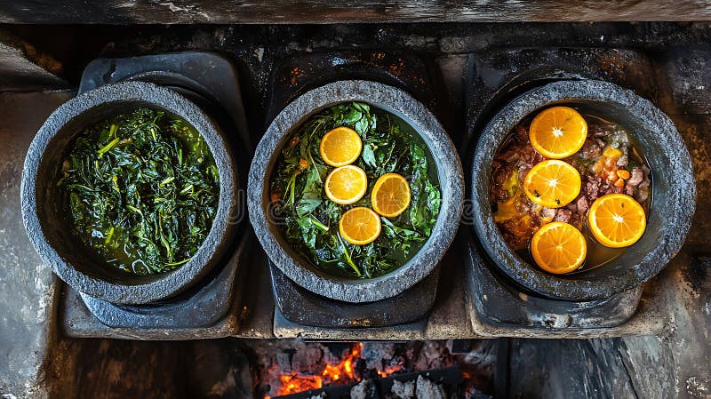 Παραδοσιακή βραζιλιάνικη Feijoada με αχνιστό ζεστό καπνό που ανεβαίνει από το πλούσιο μαύρο μπιζέλι διανυσματική απεικόνιση