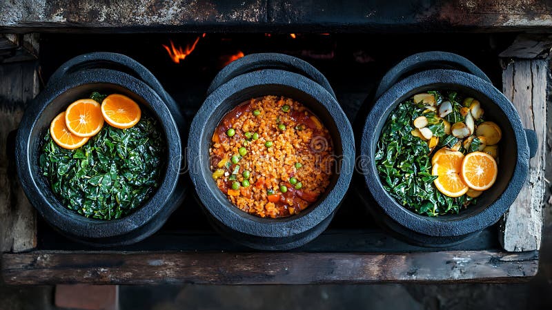 Παραδοσιακή βραζιλιάνικη Feijoada με αχνιστό ζεστό καπνό που ανεβαίνει από το πλούσιο μαύρο μπιζέλι απεικόνιση αποθεμάτων