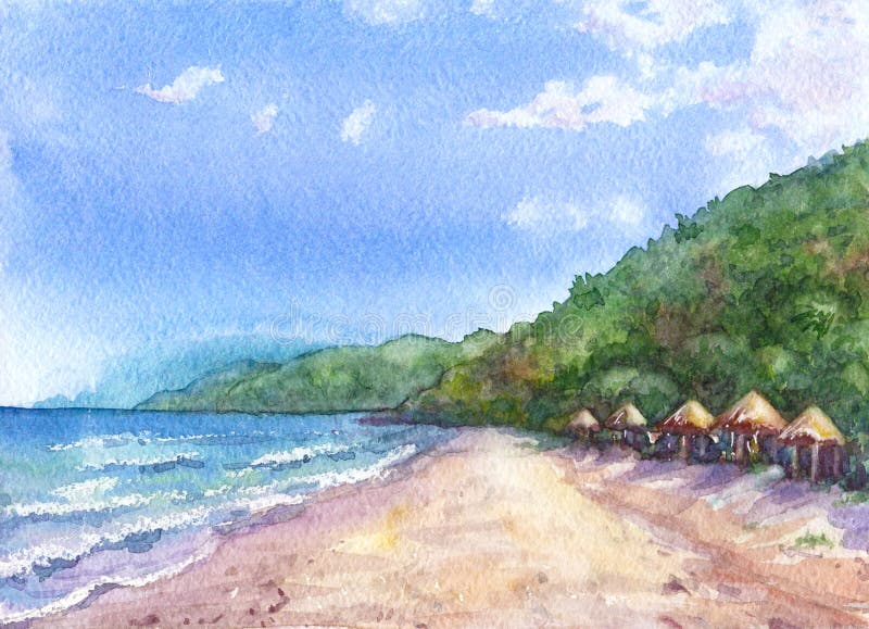 Παραλία σκίτσων Watercolor απεικόνιση αποθεμάτων Παραλία σκίτσων Watercolor απεικόνιση αποθεμάτων