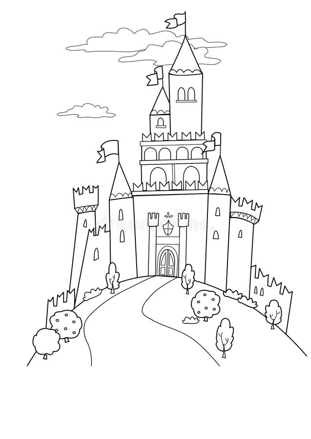 Fairy tale illustration: black and white medieval castle. Fairy tale illustration: black and white medieval castle.