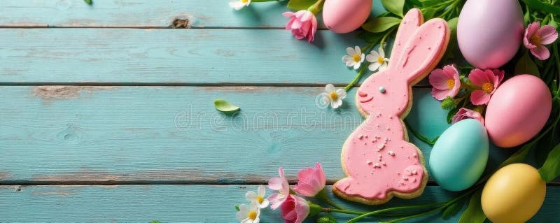 Παστέλ χρωματιστά πασχαλινά αυγά λαγουδάκια κουλουράκια στα ξωτικά κουλουράκια χαριτωμένα λαγουδάκια διανυσματική απεικόνιση