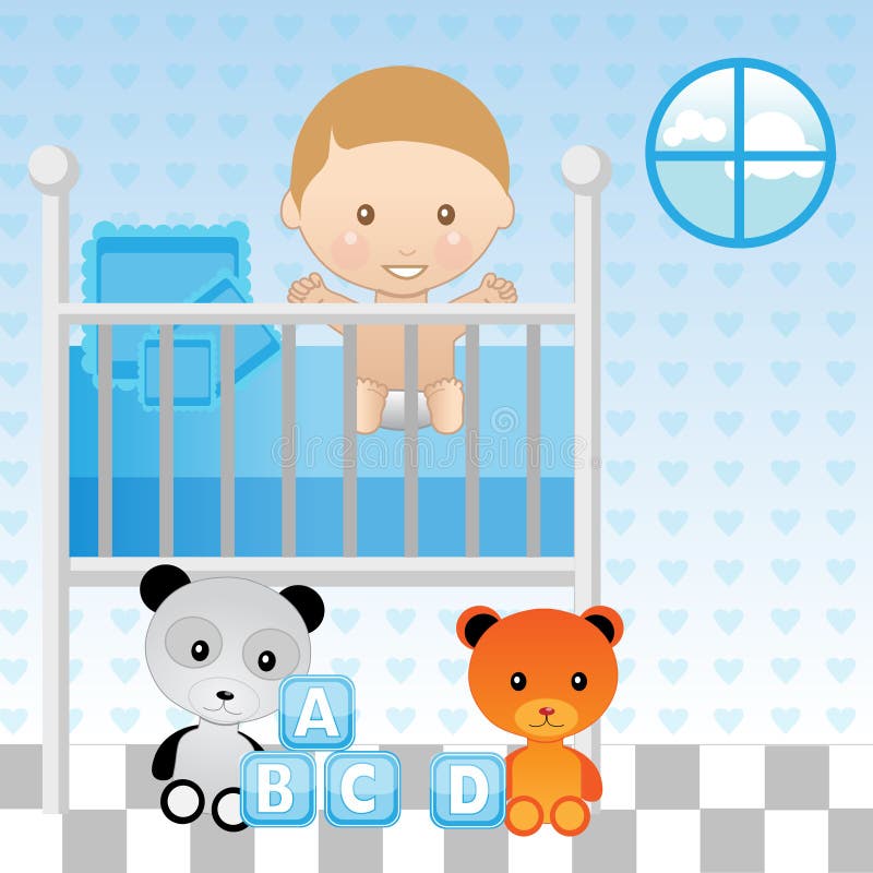 A little boy in his crib. A little boy in his crib