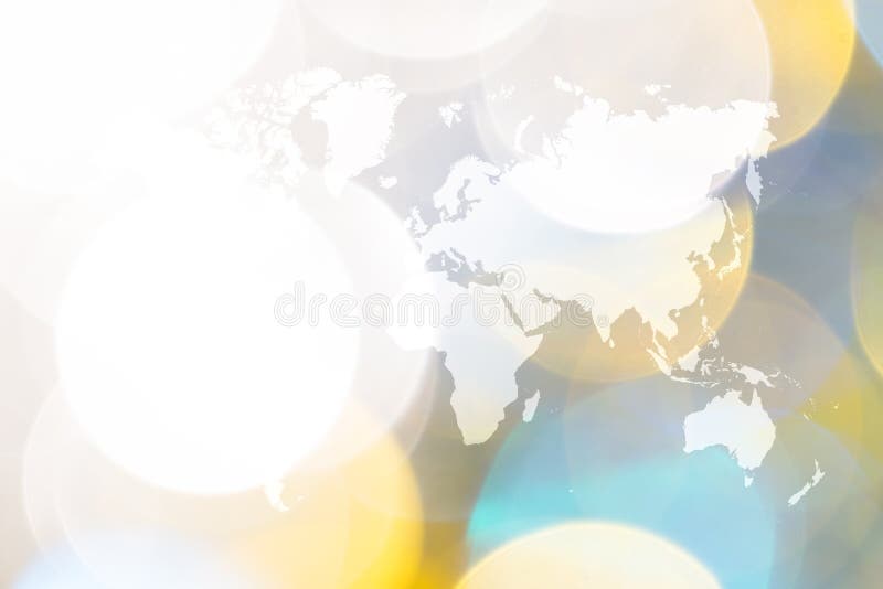 Περίληψη bokeh του φωτός με τον παγκόσμιο χάρτη στοκ εικόνα