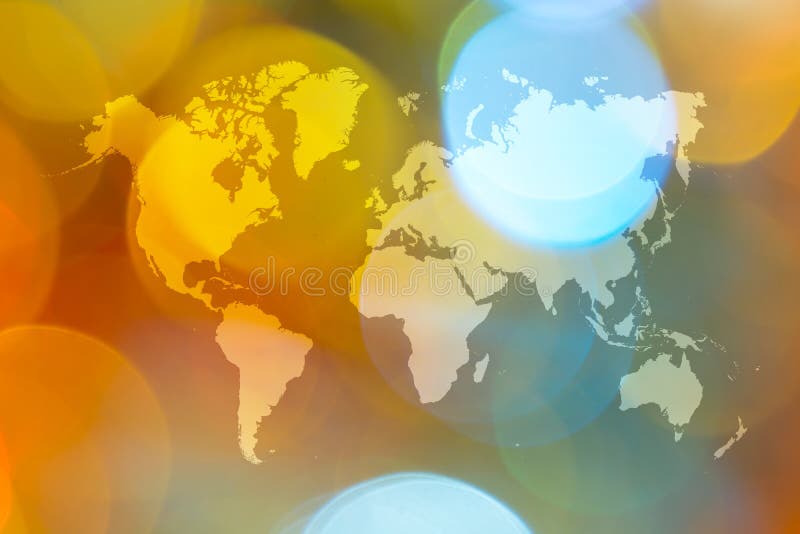 Περίληψη bokeh του φωτός με τον παγκόσμιο χάρτη στοκ εικόνα