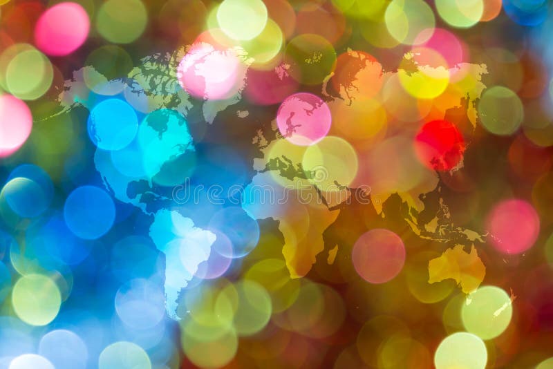 Περίληψη bokeh του φωτός με τον παγκόσμιο χάρτη στοκ εικόνες
