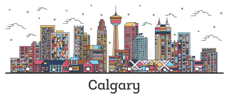 Περίγραμμα του Calgary Canada City Skyline με έγχρωμα κτίρια απομονωμένα στα λευκά απεικόνιση αποθεμάτων