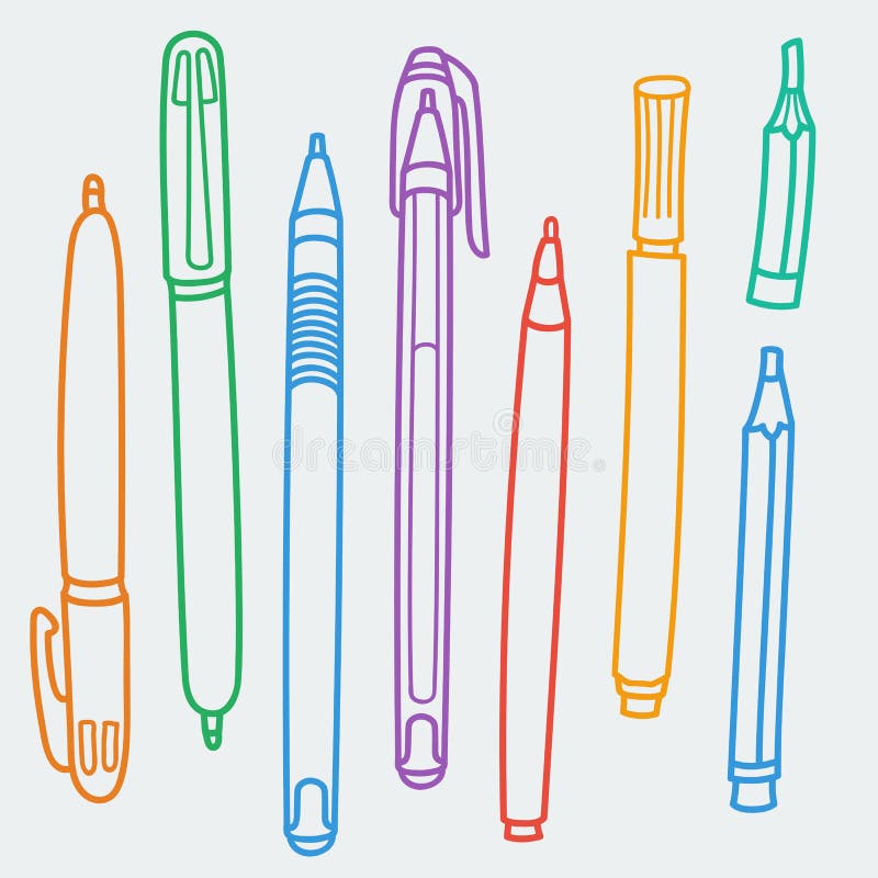 Sketchy Doodles Set of Hand-Drawn Outline Writing and Drawing Utensils , Tools, Supplies for school and office: pen, pencil, felt pen. Cartoon vector eps illustration on white background. Flat colors. Sketchy Doodles Set of Hand-Drawn Outline Writing and Drawing Utensils , Tools, Supplies for school and office: pen, pencil, felt pen. Cartoon vector eps illustration on white background. Flat colors.