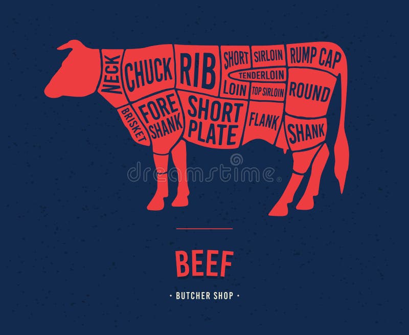 Diagrams for butcher shop. Animal silhouette beef. Vector illustration. Diagrams for butcher shop. Animal silhouette beef. Vector illustration.