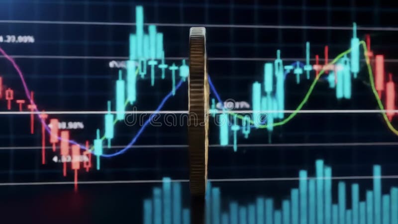Περιστρεφόμενο Bitcoin με τεχνολογία blockαλυσίδα μπλε φόντο ελεύθερη απεικόνιση δικαιώματος