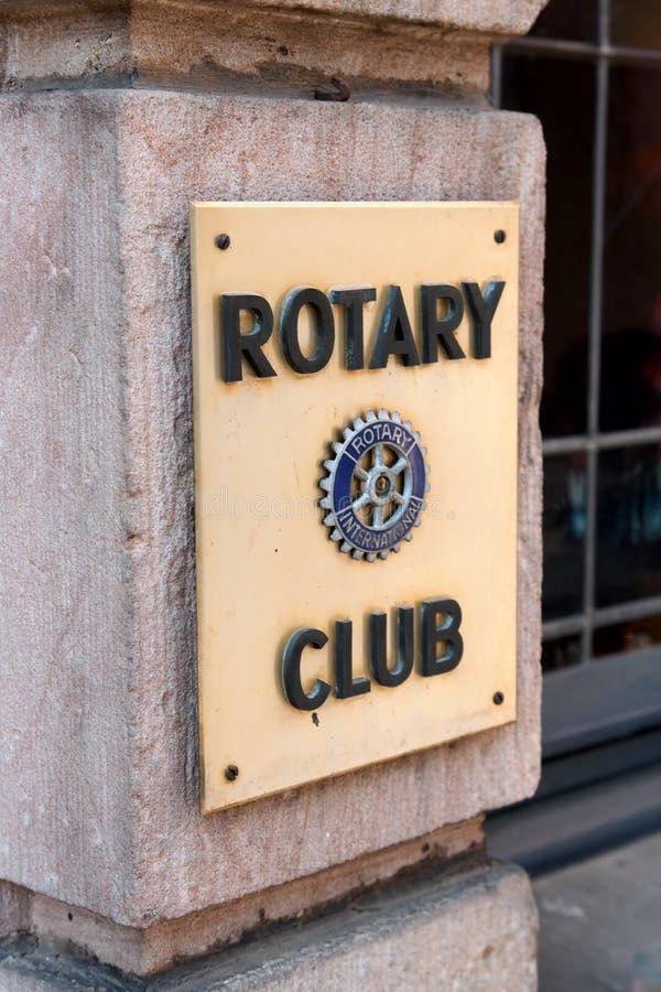 Fulda, Germany - April 24, 2011: Sign of the Rotary Club in Fulda. Rotary International is an exclusive business club with over 1.2 million members worldwide. Fulda, Germany - April 24, 2011: Sign of the Rotary Club in Fulda. Rotary International is an exclusive business club with over 1.2 million members worldwide.