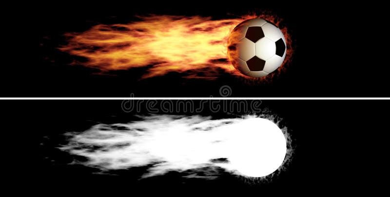 Flying soccer ball with a fiery tail. Alpha channel is included. Flying soccer ball with a fiery tail. Alpha channel is included