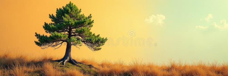 Πεύκο μόνος με υφή σε ένα έντονο λευκό φόντο απεικόνιση αποθεμάτων