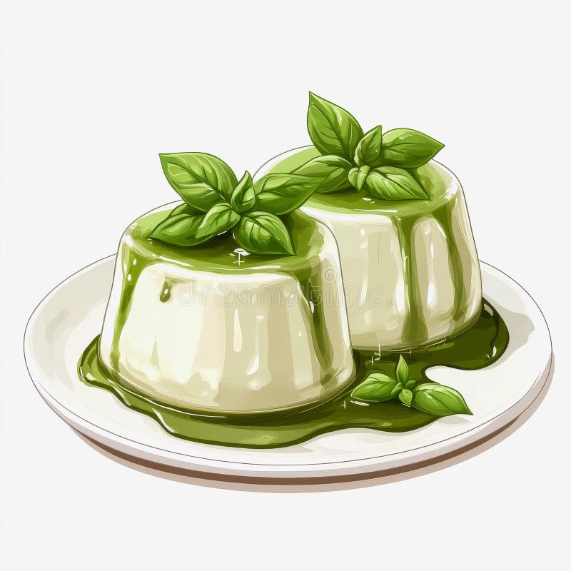 Πιάτο επιδόρπιο Basil Panna Cotta με φρέσκο βασιλικό αφήνει κομψό παρουσιαστικό Γαστρονομική απόλαυση φωτογραφία στοκ φωτογραφία με δικαίωμα ελεύθερης χρήσης
