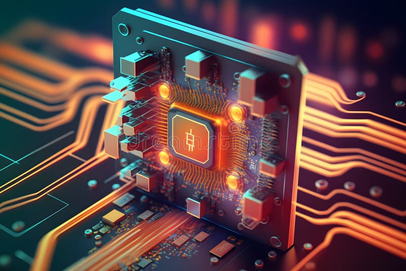 πλακέτα με chip και επεξεργαστή κάρτας γραφικών παιχνιδιών. σύστημα προοδευτικής ψύξης για τον επεξεργαστή chip εικόνας και διανυσματική απεικόνιση