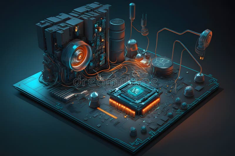 πλακέτα με chip και επεξεργαστή κάρτας γραφικών παιχνιδιών. σύστημα προοδευτικής ψύξης για τον επεξεργαστή chip εικόνας και ελεύθερη απεικόνιση δικαιώματος
