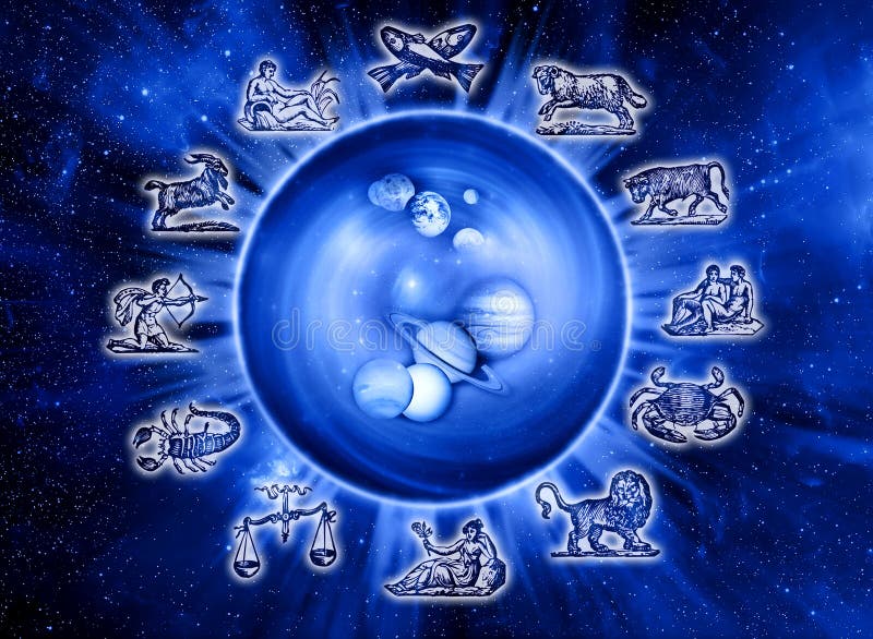 Astrology symbols with planets over starry Universe. Astrology symbols with planets over starry Universe