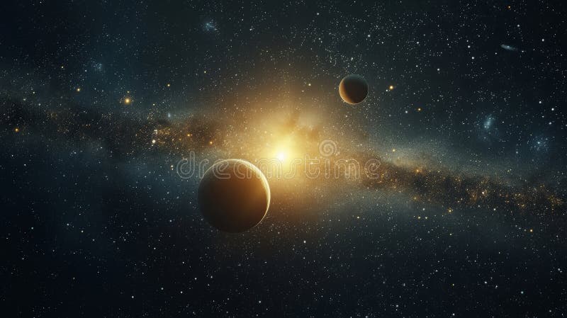 A planetary conjunction, where two or more planets align in a celestial dance. large copyspace area, offcenter composition AI generated. A planetary conjunction, where two or more planets align in a celestial dance. large copyspace area, offcenter composition AI generated