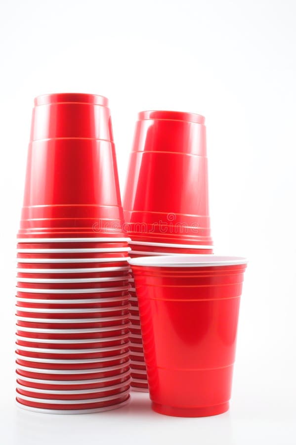 Red disposable plastic drinking cups. Red disposable plastic drinking cups.