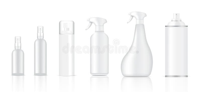 Mock up Realistic Glass or Plastic Spray Packaging Product For Glass Cleaner or Toiletries Bottle Set isolated on White Background. vector. Mock up Realistic Glass or Plastic Spray Packaging Product For Glass Cleaner or Toiletries Bottle Set isolated on White Background. vector