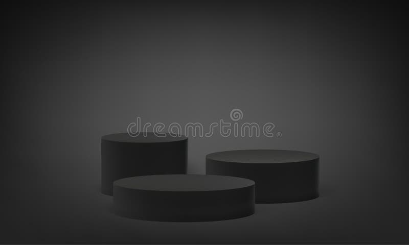 πλατφόρμα βάθους σε 3d βάση, βάθρο στρογγυλού σταδίου, σε μαύρο γκρι φόντο. βάση μπλοκ στρογγυλού πυλώνα ή βάθρο σκηνής ελεύθερη απεικόνιση δικαιώματος