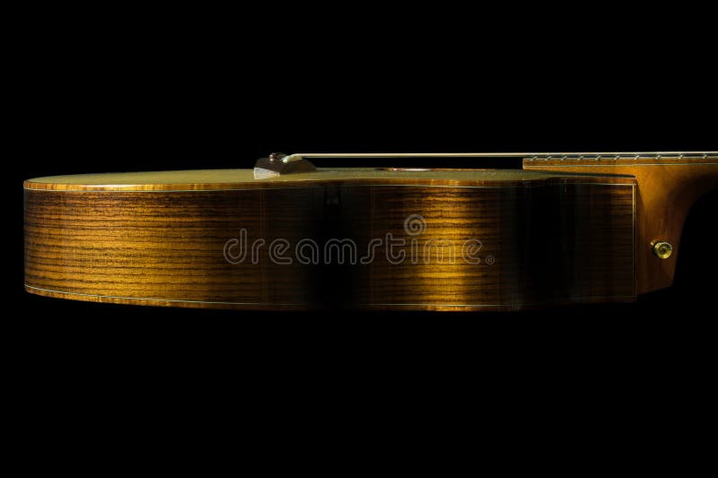Here is the Side of a rosewood body acoustic guitar with koa bindings, and mahogany neck. Here is the Side of a rosewood body acoustic guitar with koa bindings, and mahogany neck