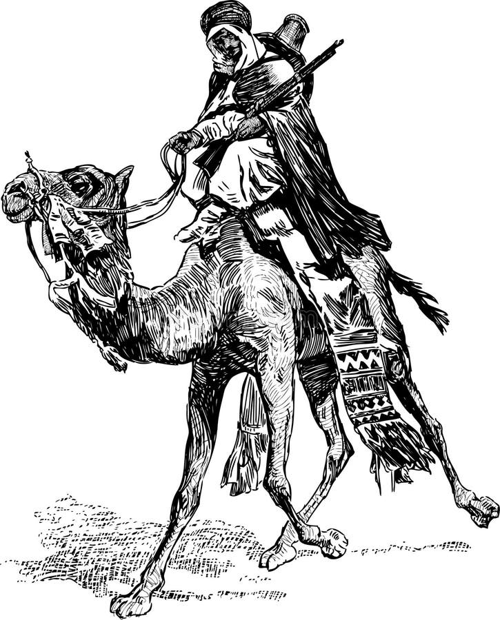 Vector drawing of the ancient soldier on a camel. Vector drawing of the ancient soldier on a camel.