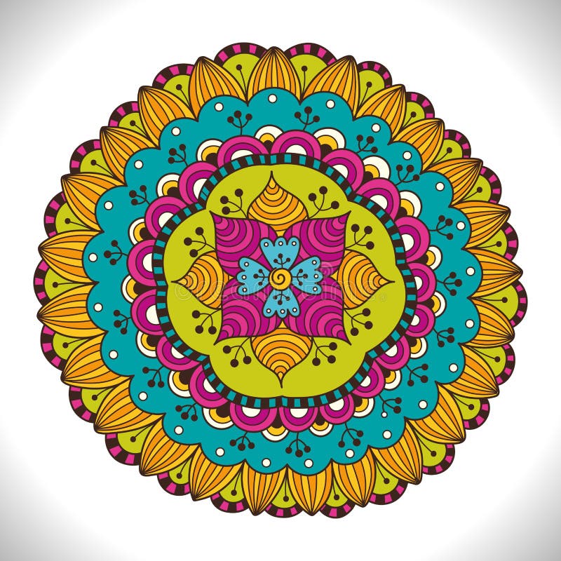 Πολύχρωμο Floral Mandala Ζωηρόχρωμη διακοσμητική στρογγυλή διακόσμηση διανυσματική απεικόνιση
