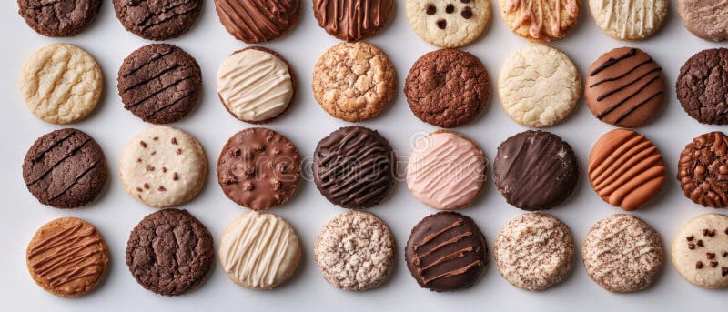 Ποικιλία γλυκών cookies που εμφανίζονται σε απλή επιφάνεια με διάφορες γεύσεις χορτοφαγικών επιδορπίων στοκ εικόνες με δικαίωμα ελεύθερης χρήσης