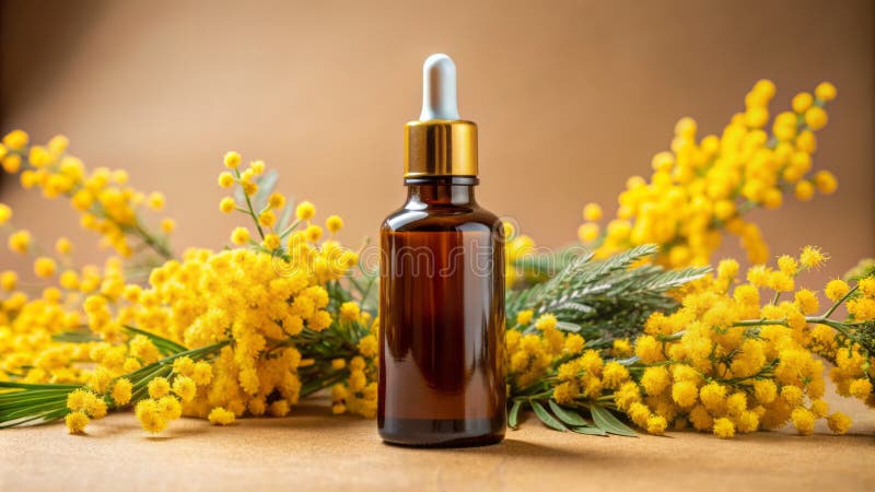 Πολυτελής Οργάνωση Mimosa Bloom Φόντο φιλικό προς το περιβάλλον Κορυφαίο κρακ διανυσματική απεικόνιση