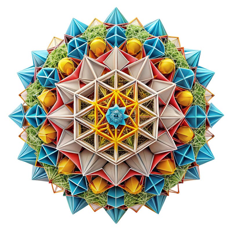 Πολύχρωμη γεωμετρική απεικόνιση φράκταλ mandala με περίπλοκες λεπτομέρειες σε λευκό φόντο απεικόνιση αποθεμάτων