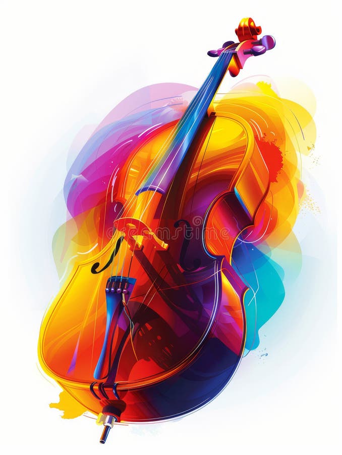 A colorful picture of a cello on a white background. AI generated. A colorful picture of a cello on a white background. AI generated