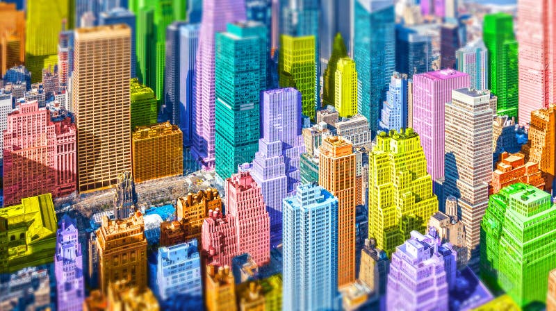 Πολύχρωμη ποπ τέχνη με στυλ κλίσης στυλ μοντέλο χωριού Νέα Υόρκη Πόλη NYC Μανχάταν ποικιλόμορφη ποικιλομορφία