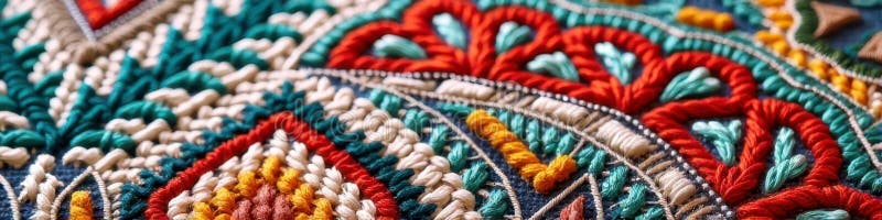 Πολύχρωμη υφαντική κεντητική υφή με περίπλοκα μοτίβα και λεπτομερή συρραφή. Ότι η εικόνα δημιουργείται με χρήση τεχνητής νοημοσύνης.